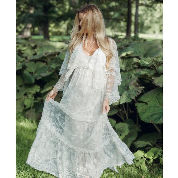 LoveShackFancy Roylan Lace Mesh Maxi Dress White - Picture 8 of 16